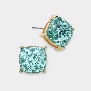 Teal glitter stone stud earrings
